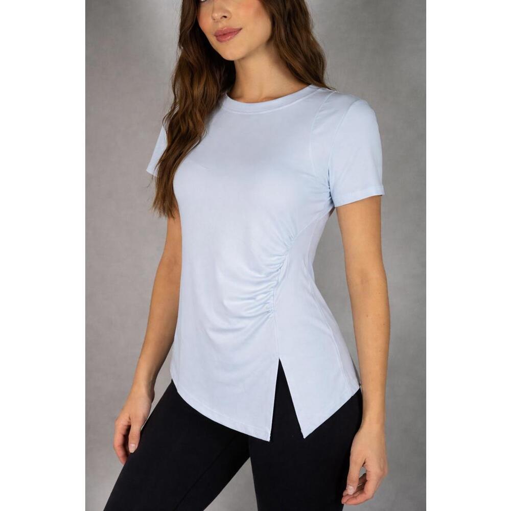 NWT Halara Ruched Side Slit Short Sleeve Top Light Blue Size XS